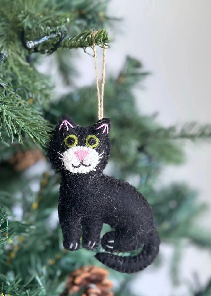 Stitched Cat Ornament - Black + White