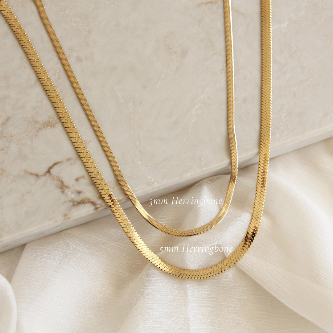 Herringbone Chain Necklace 3mm - Gold