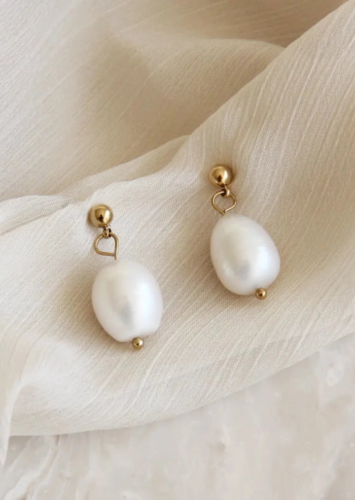 Baroque Pearl Drop Earrings - Gold