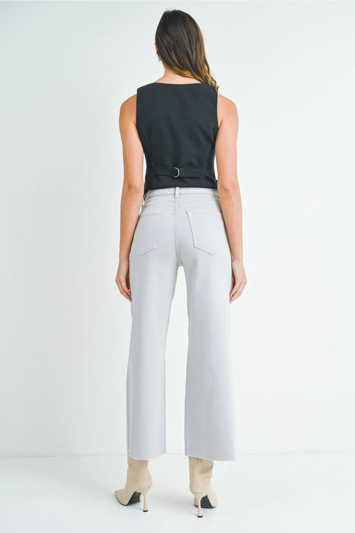 Scissor Cut Wide Leg Jeans - Grey