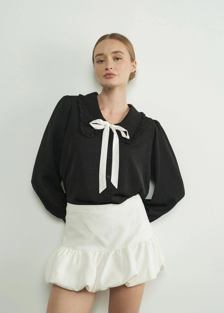 Peter Pan Collar Blouse - Black