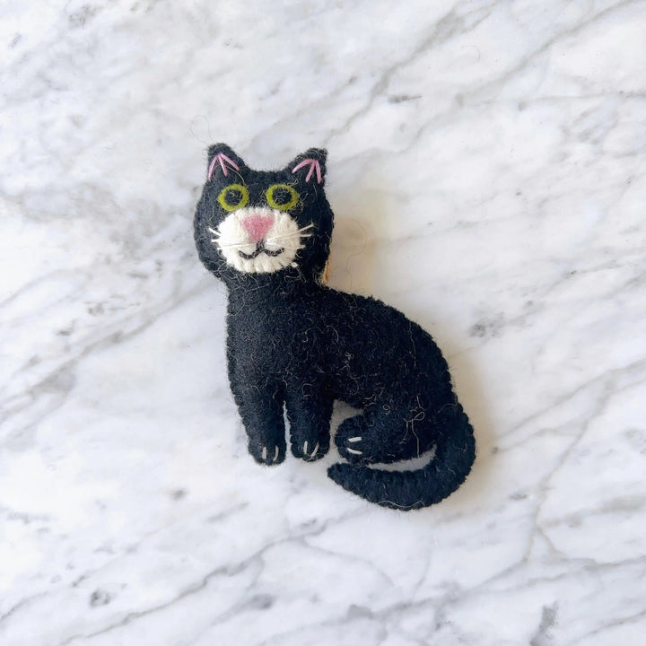 Stitched Cat Ornament - Black + White