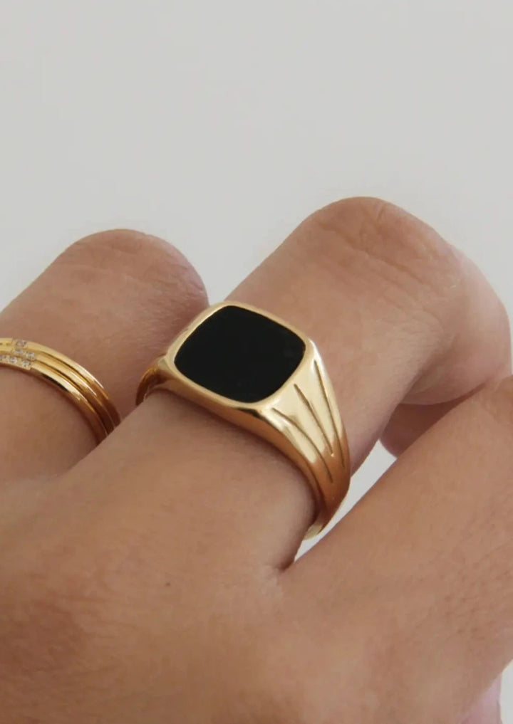 Black Signet Ring - Gold