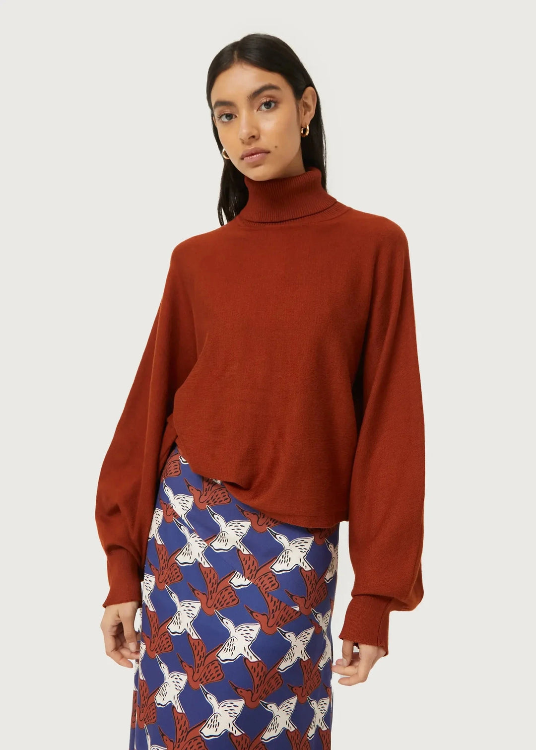 Rust Roll Neck Knitted Sweater