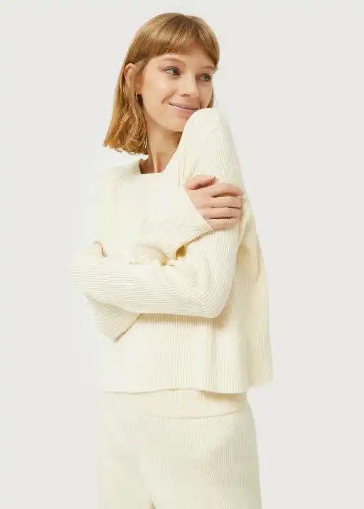 Ribbed Knit Sweater - White