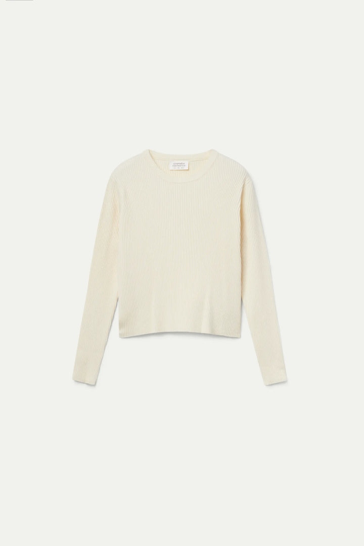 Ribbed Knit Sweater - White