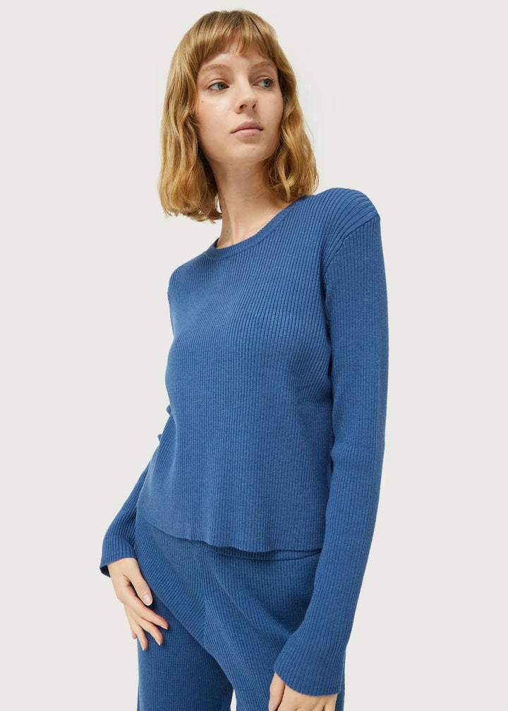 Ribbed Knit Sweater - Blue