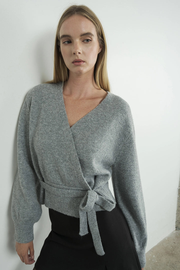 Reya Wrap Sweater - Heather Grey