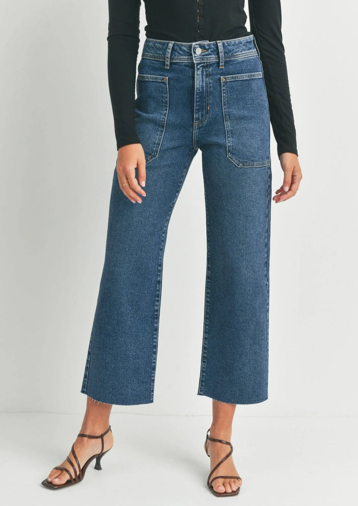 High Rise Utility Wide Leg Jeans - Dark Denim