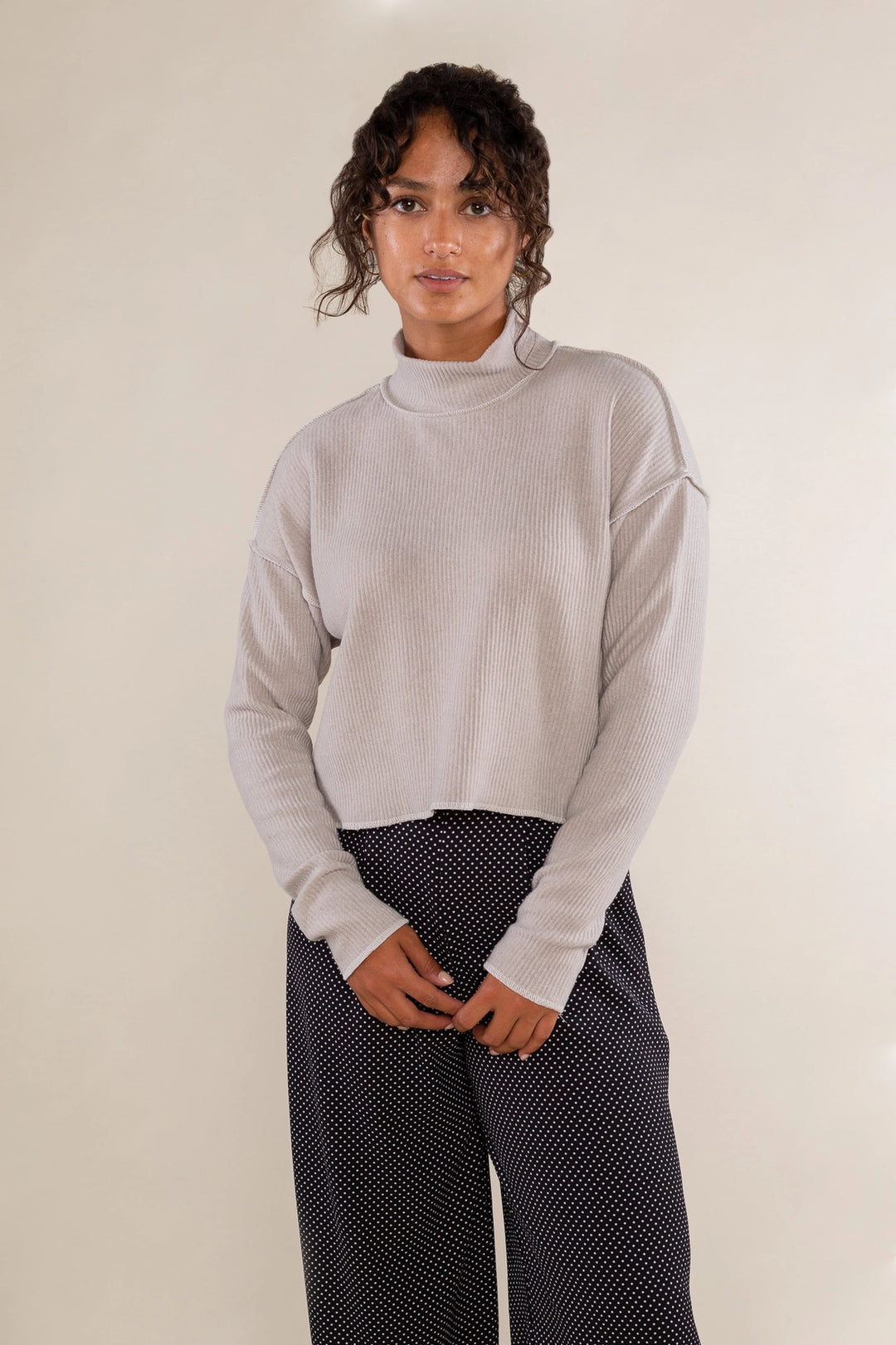 Winnie Pleated Turtleneck Top - Gray