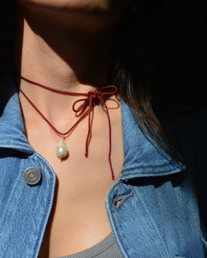 Rope Pearl Necklace - Dark Cherry