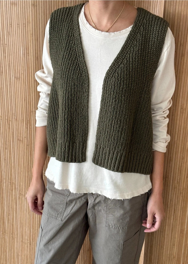 Granny Cotton Sweater Vest - Olive Green