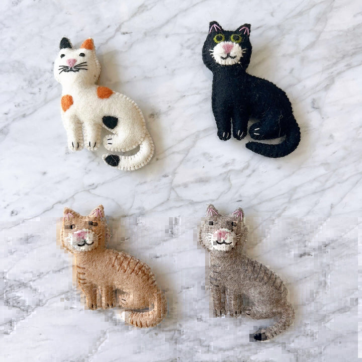 Stitched Cat Ornament - Black + White