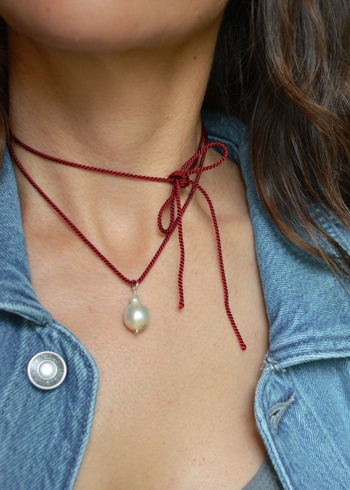 Rope Pearl Necklace - Dark Cherry