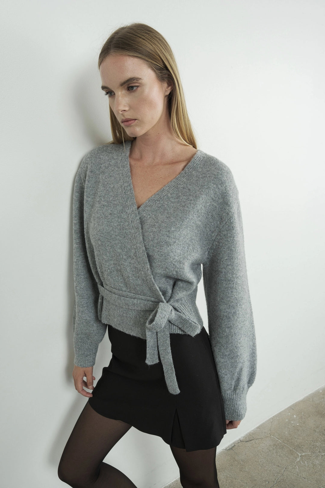 Reya Wrap Sweater - Heather Grey