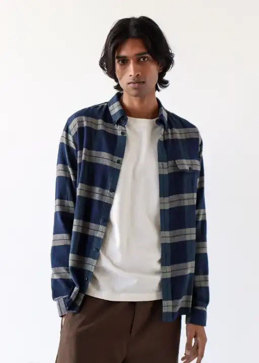 Larry Check Shirt - Navy Iris / Cornstalk