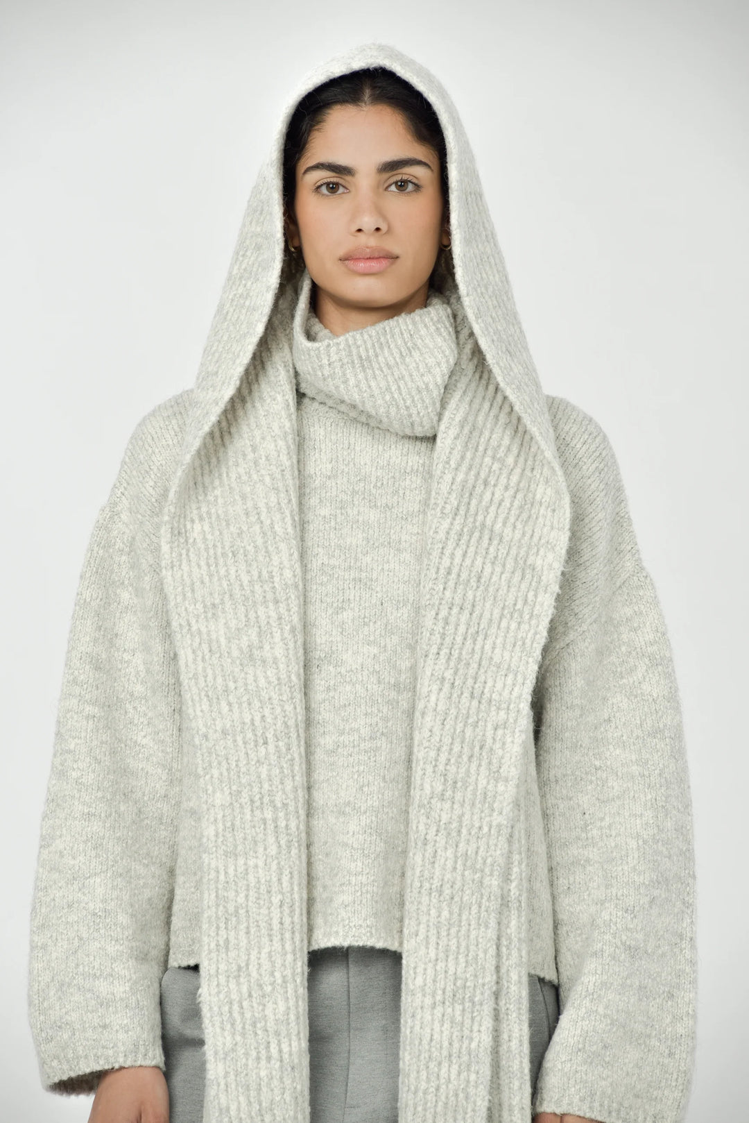 Juri Hood Scarf - Light Melange Grey