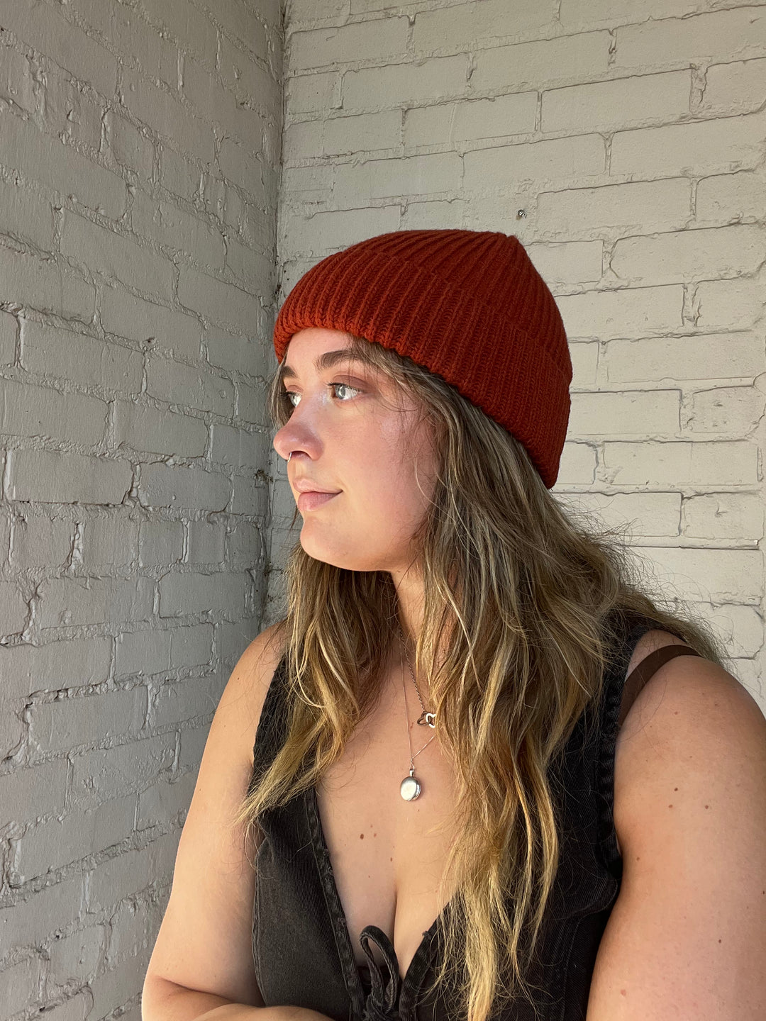 Merino Wool Beanie - Brick Red