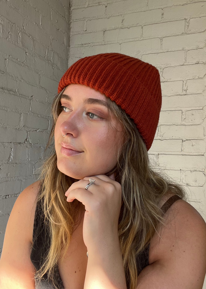 Merino Wool Beanie - Brick Red