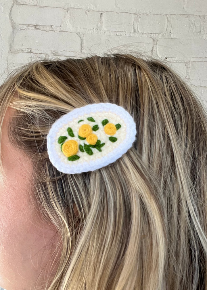 Polly Crochet Hair Clip - Yellow/ White Floral