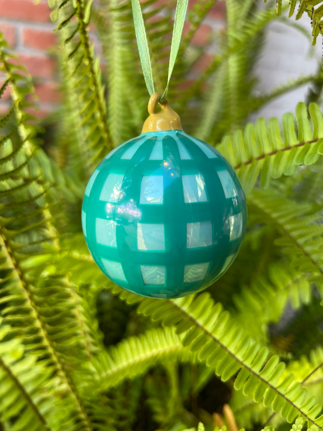 Large Gingham Bauble Ornament - Blue