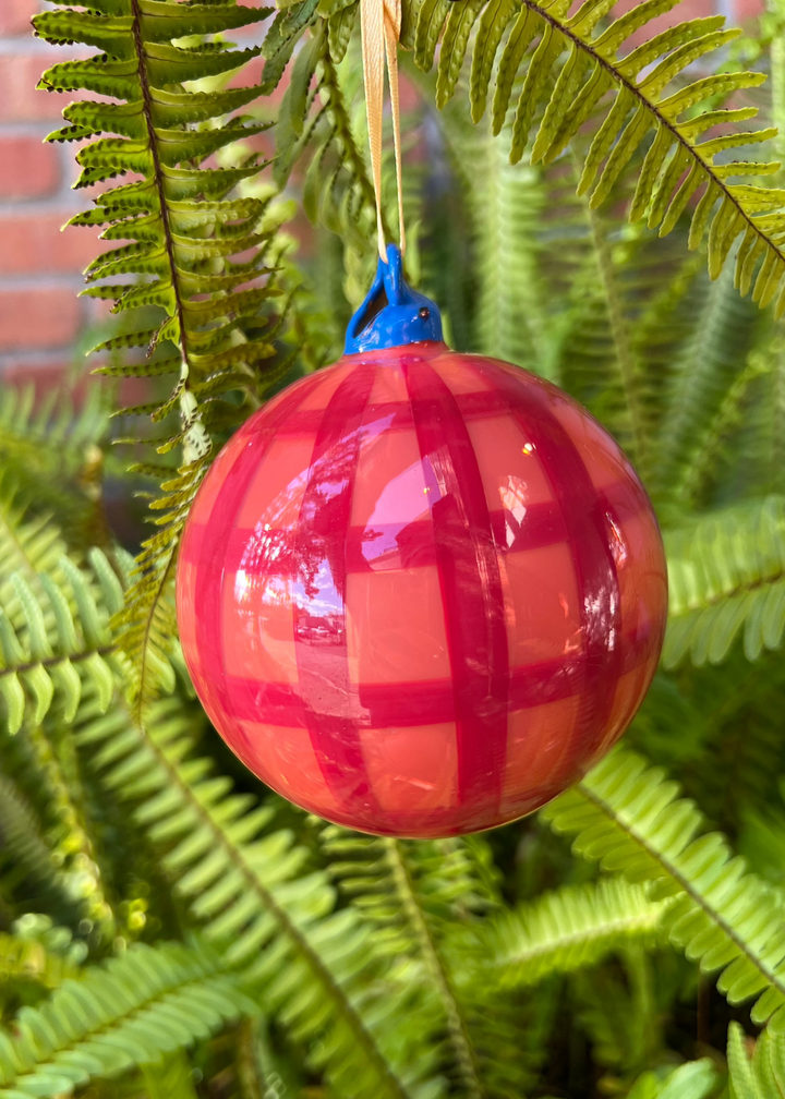 Large Gingham Bauble Ornament - Red