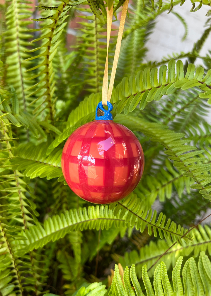 Small Gingham Bauble Ornament - Red