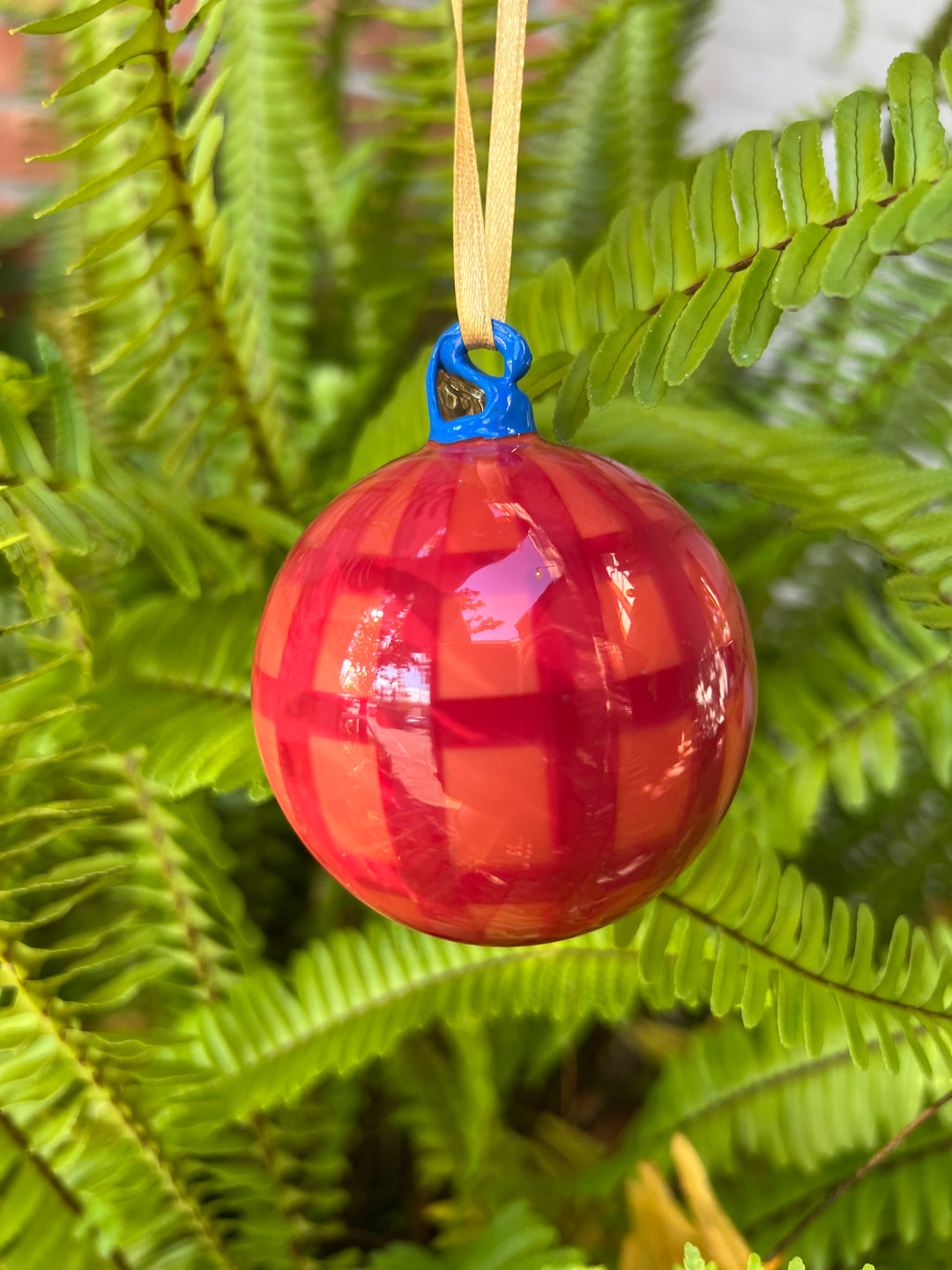 Small Gingham Bauble Ornament - Red