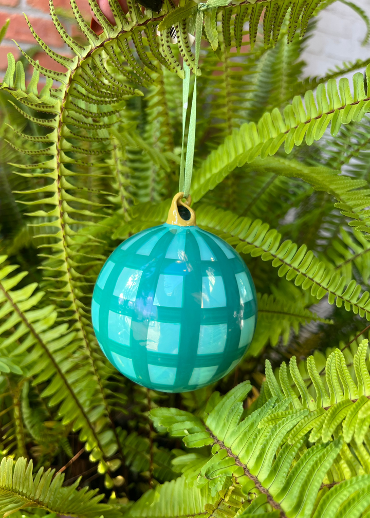 Small Gingham Bauble Ornament - Blue