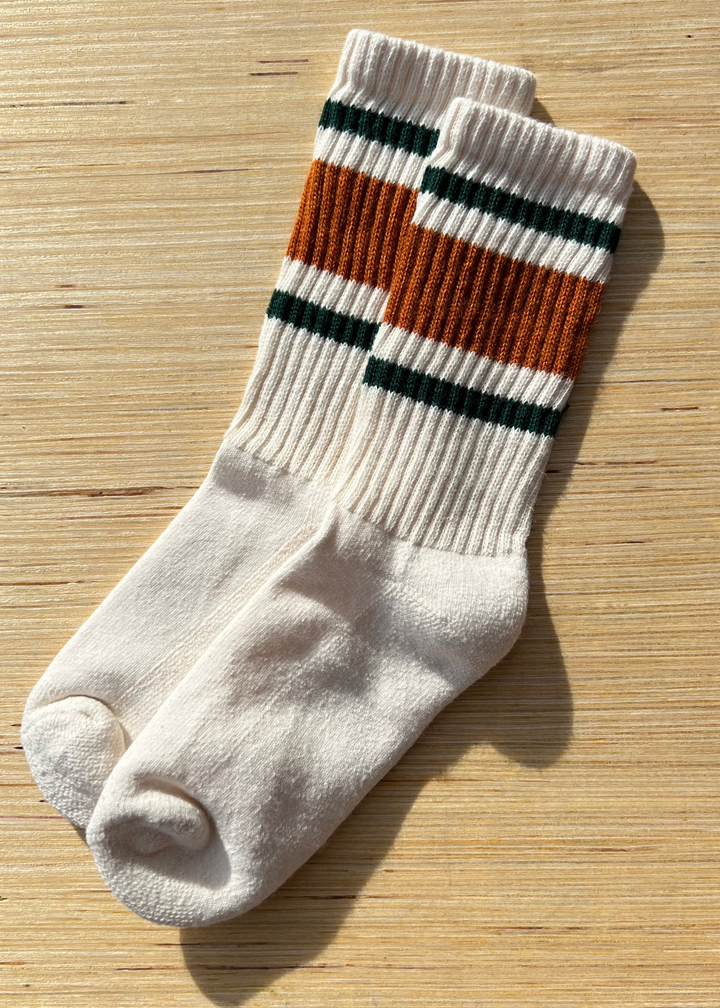 Retro Stripe Crew Socks - Texas Orange / Hunter