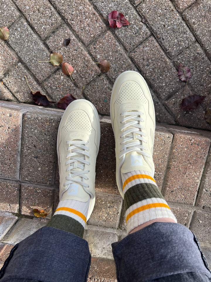 Retro Stripe Crew Socks - Olive / Gold