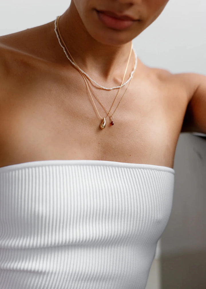 Sila Garnet Drop Necklace - Gold