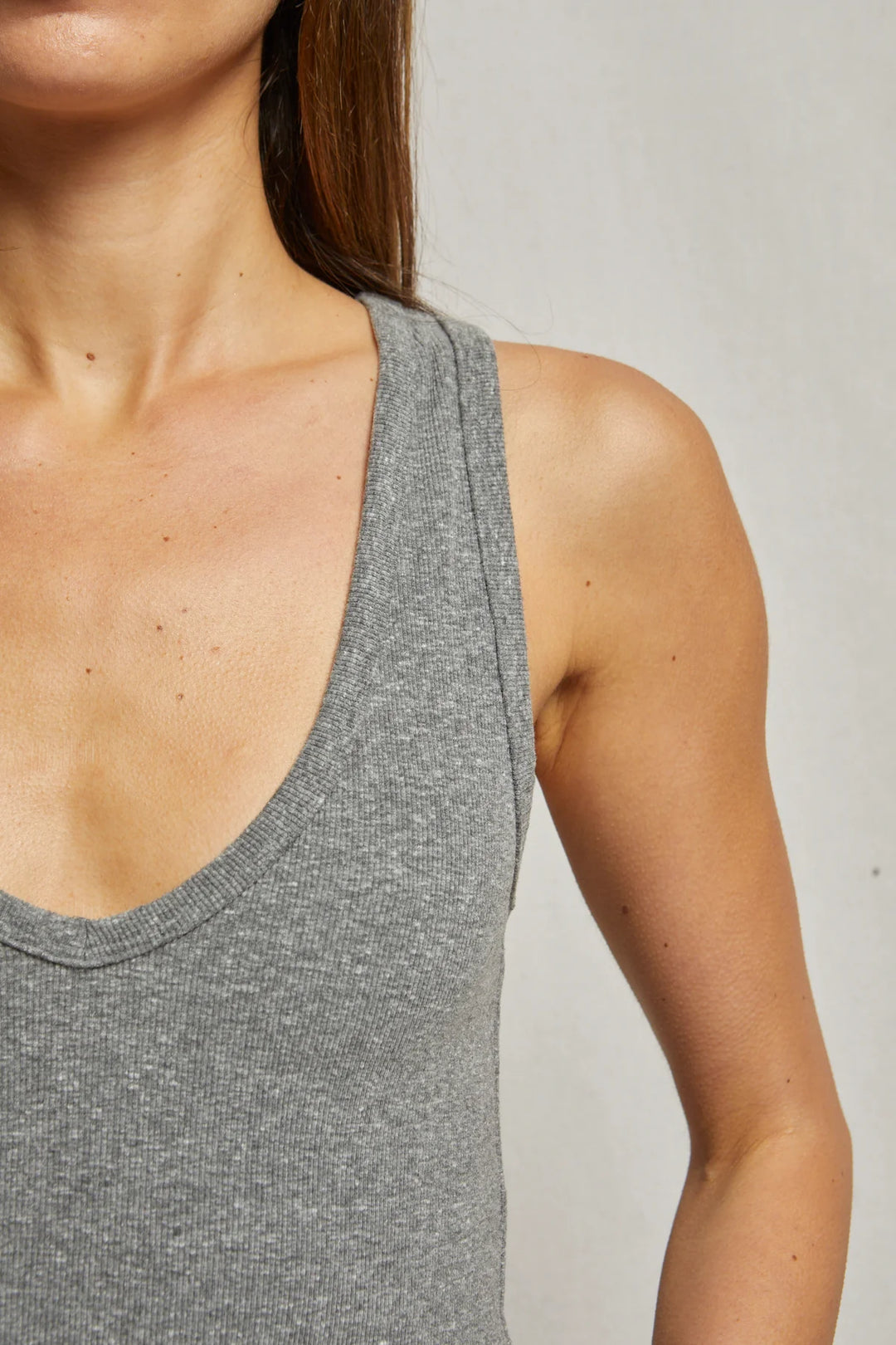 Maria V Neck Tank - Heather Grey