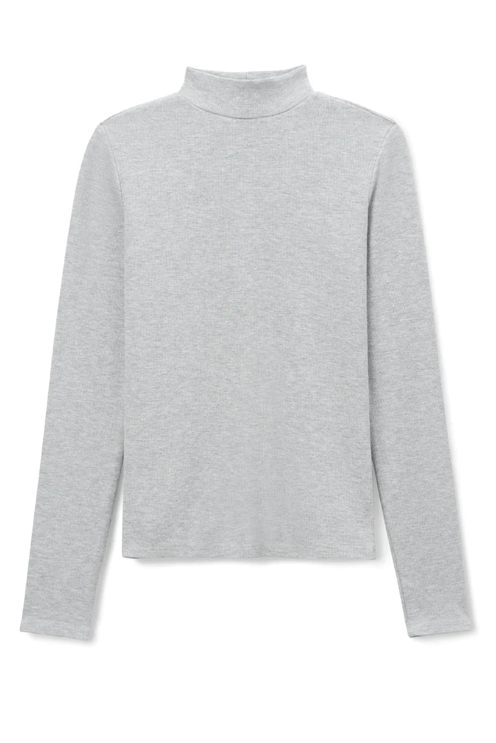 Lauryn Mock Neck Long Sleeve Tee - Heather Grey