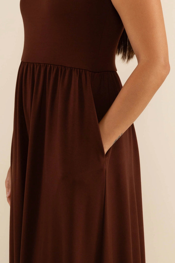 Lake 3/4th Sleeve Swing Dress - Chocolate