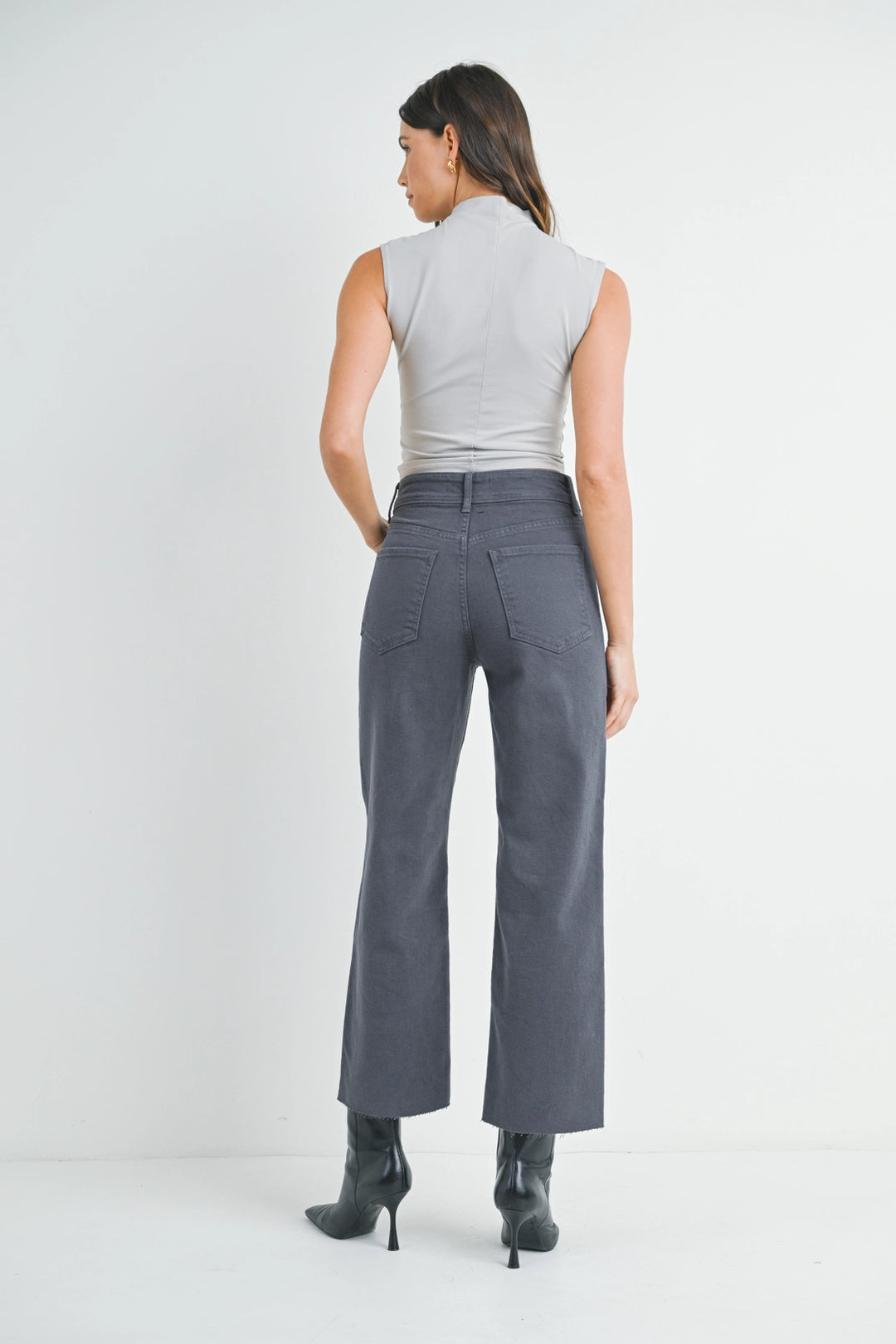 High Rise Utility Wide Leg Jeans - Charcoal