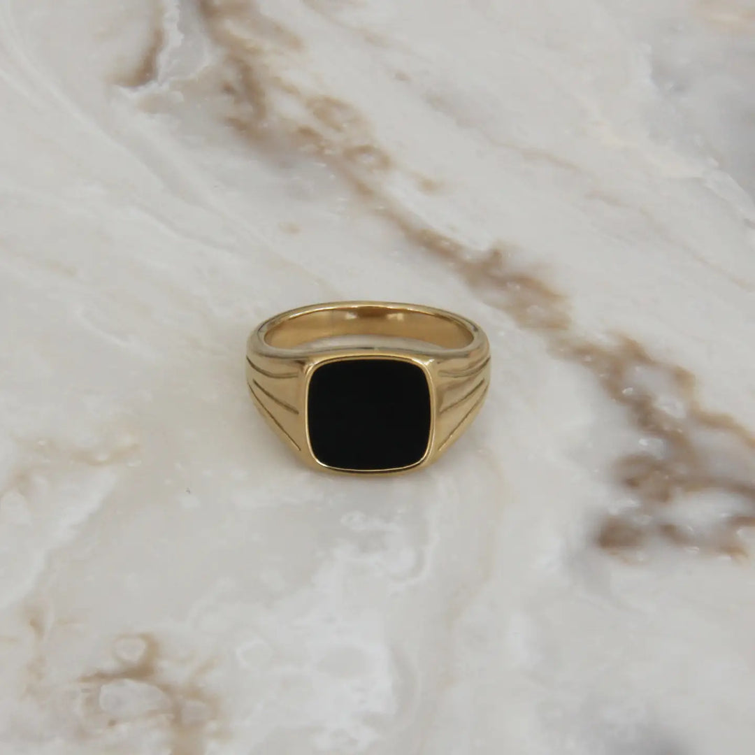 Black Signet Ring - Gold