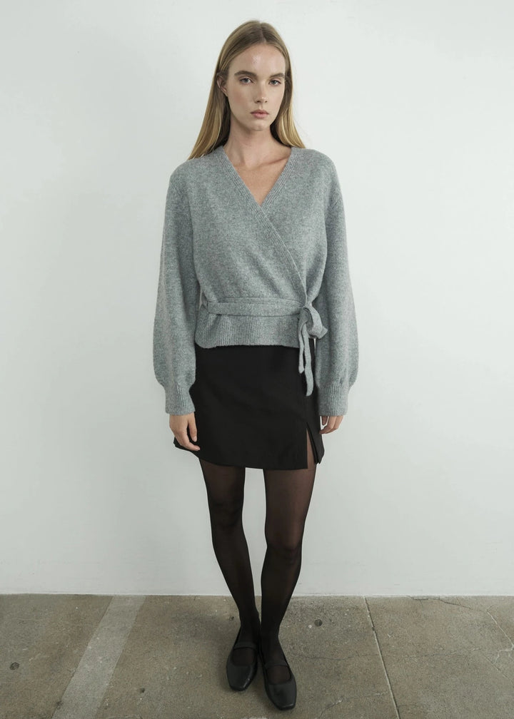 Reya Wrap Sweater - Heather Grey