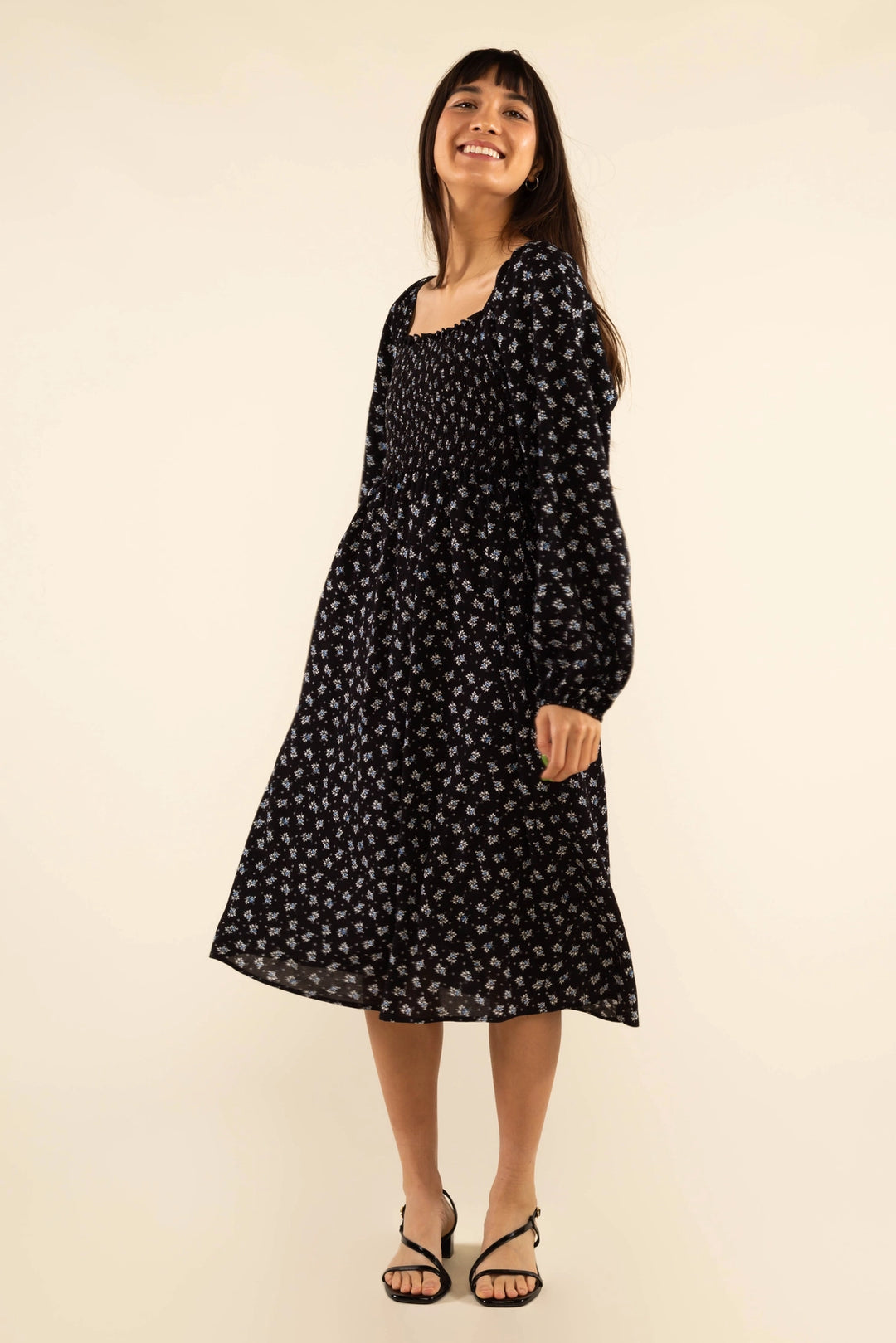 Dawn Floral Dress - Black / Blue