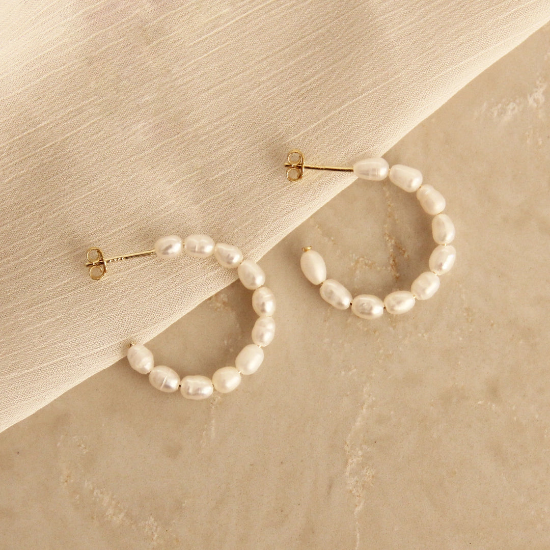 Freshwater Pearl Semi Hoop - Gold