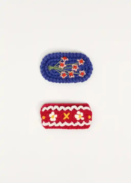 Polly Crochet Hair Clips - Blue Floral